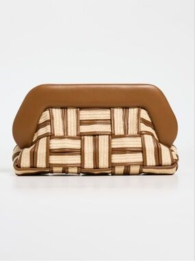 Themoire Bios Weave Straw Clutch in Shell / Caramel Two Way Purse NEW $545 MSRP